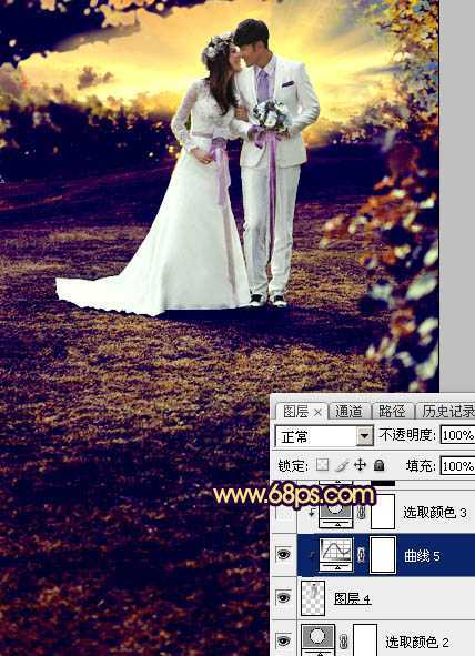 ‘Photoshop制作唯美的霞光草地婚片‘