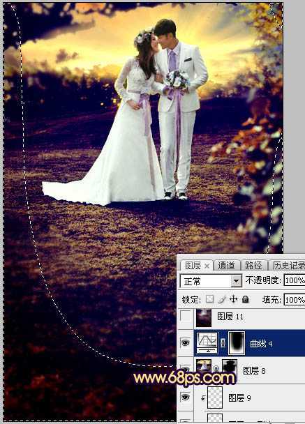 ‘Photoshop制作唯美的霞光草地婚片‘