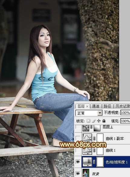 ‘Photoshop为外景美女加上唯美的中性红褐色‘