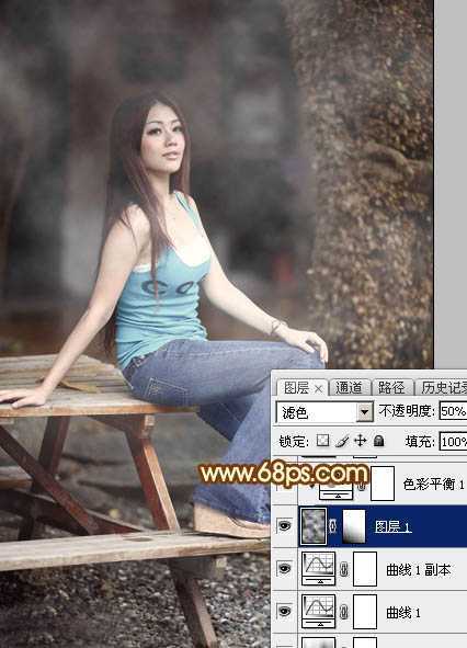 ‘Photoshop为外景美女加上唯美的中性红褐色‘
