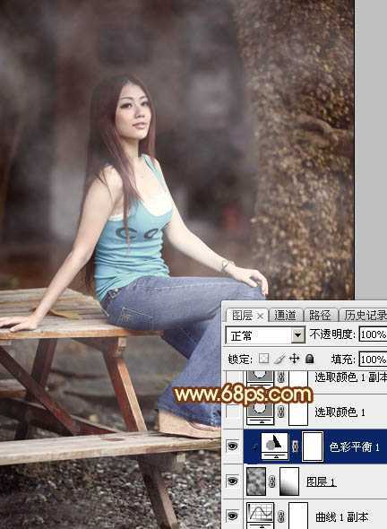 ‘Photoshop为外景美女加上唯美的中性红褐色‘