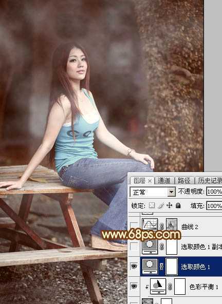 ‘Photoshop为外景美女加上唯美的中性红褐色‘