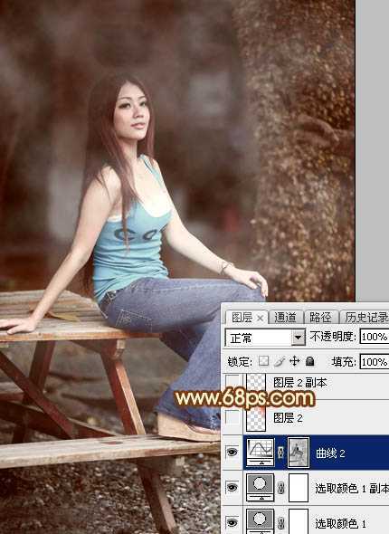 ‘Photoshop为外景美女加上唯美的中性红褐色‘