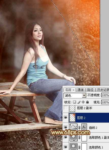‘Photoshop为外景美女加上唯美的中性红褐色‘