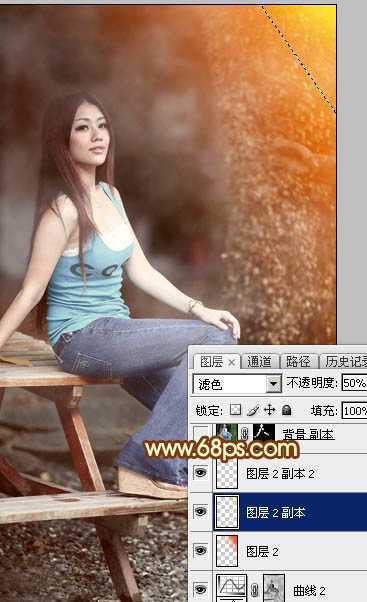 ‘Photoshop为外景美女加上唯美的中性红褐色‘