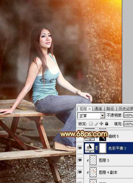 ‘Photoshop为外景美女加上唯美的中性红褐色‘