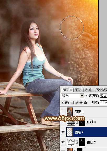 ‘Photoshop为外景美女加上唯美的中性红褐色‘