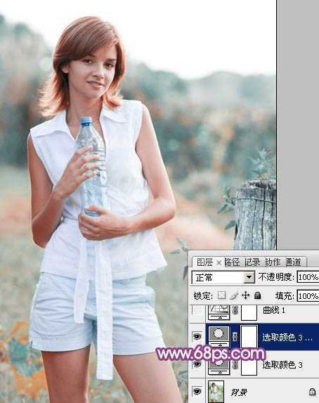 ‘Photoshop将外景清纯美女图片增加上唯美的淡调蓝紫色效果‘