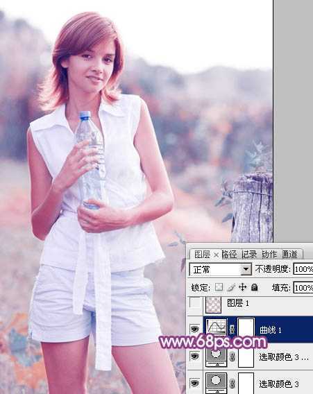 ‘Photoshop将外景清纯美女图片增加上唯美的淡调蓝紫色效果‘