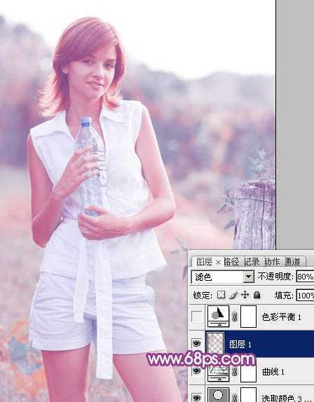 ‘Photoshop将外景清纯美女图片增加上唯美的淡调蓝紫色效果‘