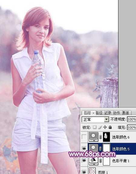 ‘Photoshop将外景清纯美女图片增加上唯美的淡调蓝紫色效果‘