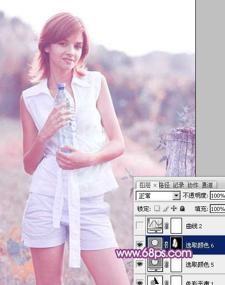 ‘Photoshop将外景清纯美女图片增加上唯美的淡调蓝紫色效果‘
