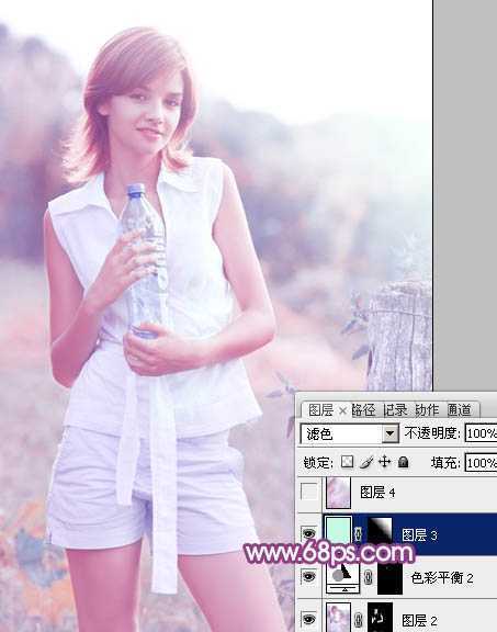‘Photoshop将外景清纯美女图片增加上唯美的淡调蓝紫色效果‘