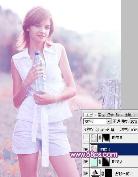 ‘Photoshop将外景清纯美女图片增加上唯美的淡调蓝紫色效果‘