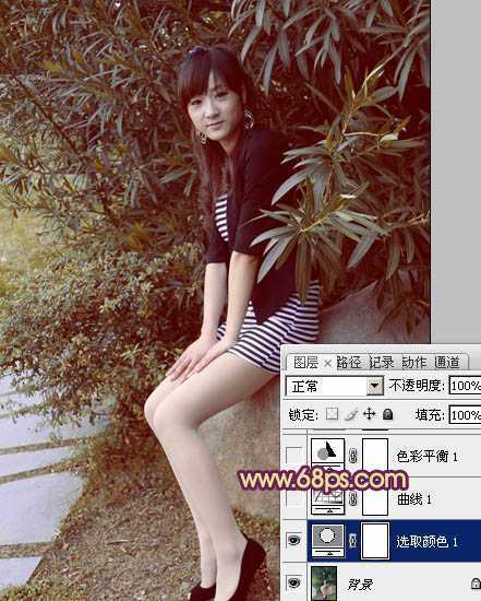‘Photosho将给树荫下的美女图片增加上漂亮的橙褐色效果‘