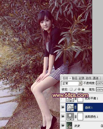 ‘Photosho将给树荫下的美女图片增加上漂亮的橙褐色效果‘