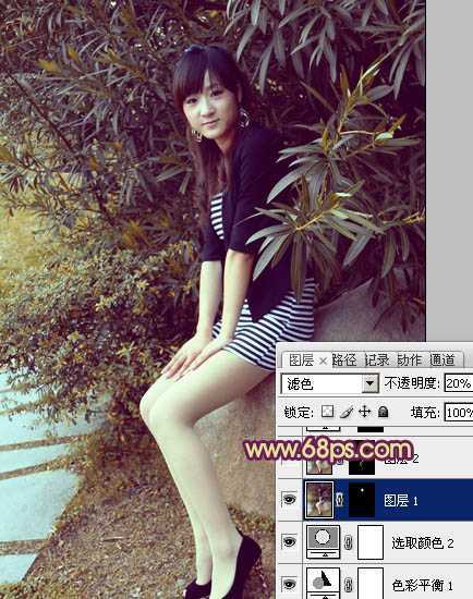 ‘Photosho将给树荫下的美女图片增加上漂亮的橙褐色效果‘