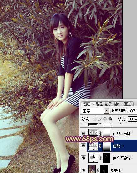 ‘Photosho将给树荫下的美女图片增加上漂亮的橙褐色效果‘