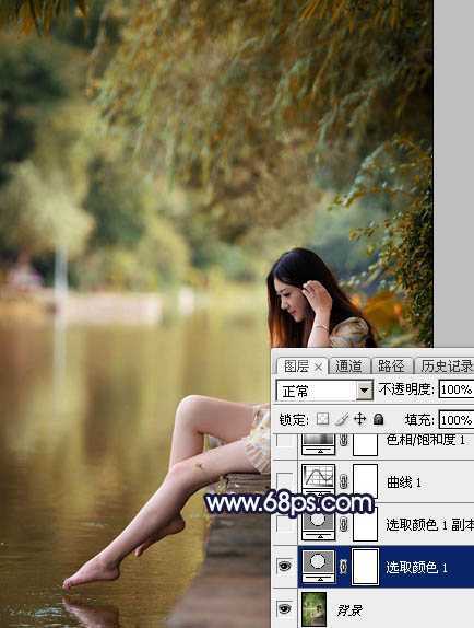 ‘Photoshop为水边的美女调制出暗调霞光色‘