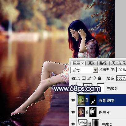 ‘Photoshop为水边的美女调制出暗调霞光色‘