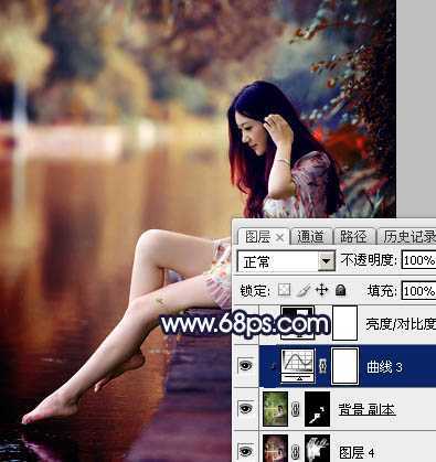 ‘Photoshop为水边的美女调制出暗调霞光色‘