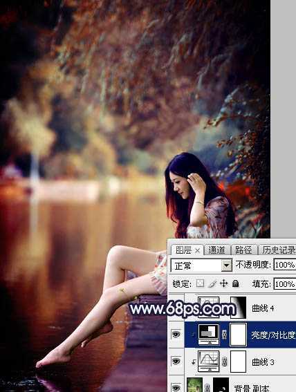 ‘Photoshop为水边的美女调制出暗调霞光色‘