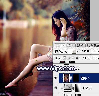 ‘Photoshop为水边的美女调制出暗调霞光色‘