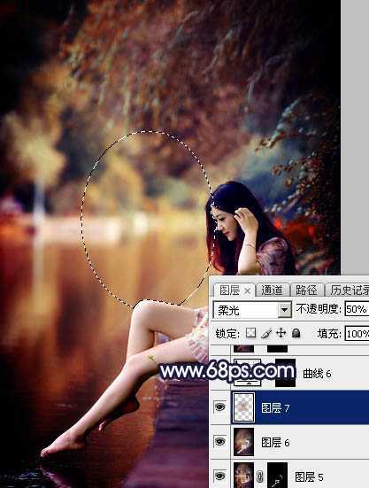‘Photoshop为水边的美女调制出暗调霞光色‘