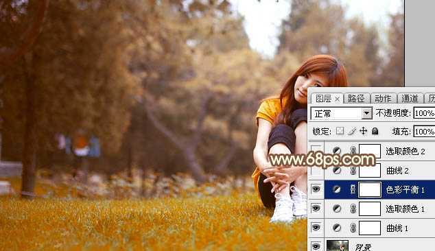 ‘Photoshop将坐在草地上的美女调制出漂亮的秋季阳光色‘