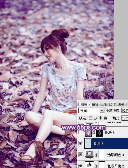 ‘Photoshop将草地上的美女图片调制出漂亮的淡调蓝紫色‘