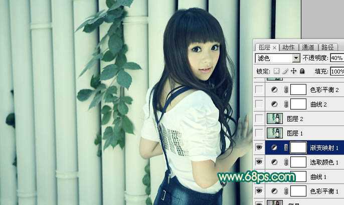 ‘Photoshop将美女图片调出淡淡的古典青色调‘