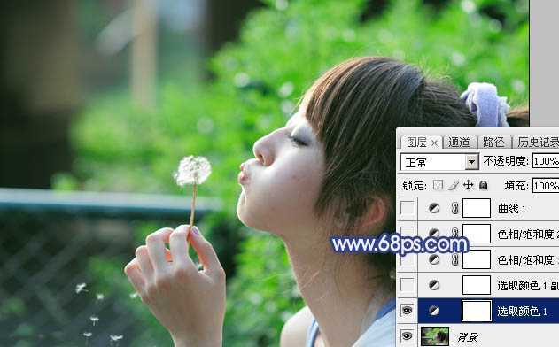 ‘Photoshop为外景美女图片打造出唯美的粉调青蓝色‘