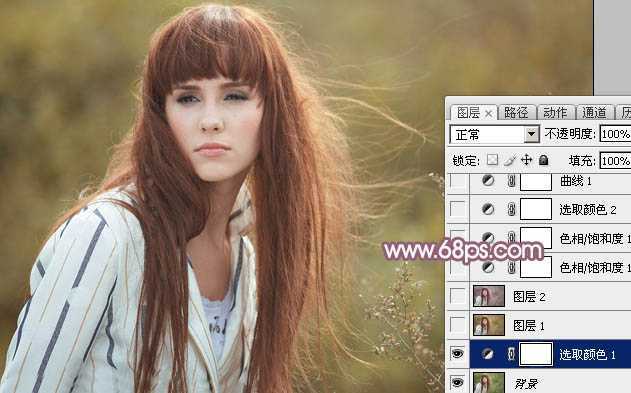 ‘Photoshop为田园美女调制出唯美的梦幻淡调蓝红色‘