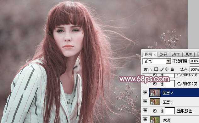 ‘Photoshop为田园美女调制出唯美的梦幻淡调蓝红色‘