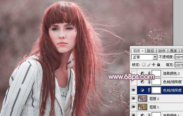 ‘Photoshop为田园美女调制出唯美的梦幻淡调蓝红色‘
