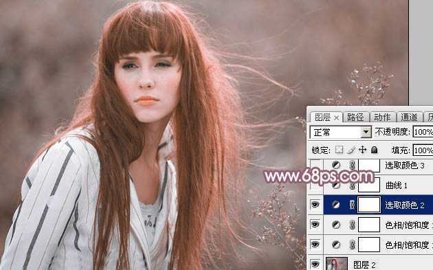 ‘Photoshop为田园美女调制出唯美的梦幻淡调蓝红色‘