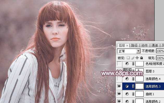 ‘Photoshop为田园美女调制出唯美的梦幻淡调蓝红色‘