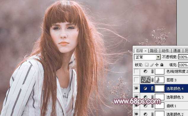 ‘Photoshop为田园美女调制出唯美的梦幻淡调蓝红色‘