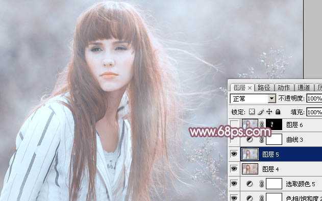 ‘Photoshop为田园美女调制出唯美的梦幻淡调蓝红色‘