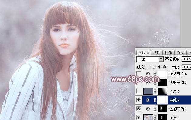 ‘Photoshop为田园美女调制出唯美的梦幻淡调蓝红色‘