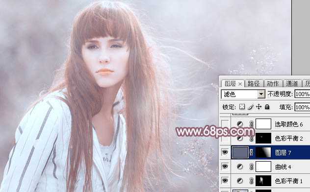 ‘Photoshop为田园美女调制出唯美的梦幻淡调蓝红色‘