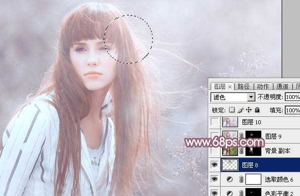 ‘Photoshop为田园美女调制出唯美的梦幻淡调蓝红色‘