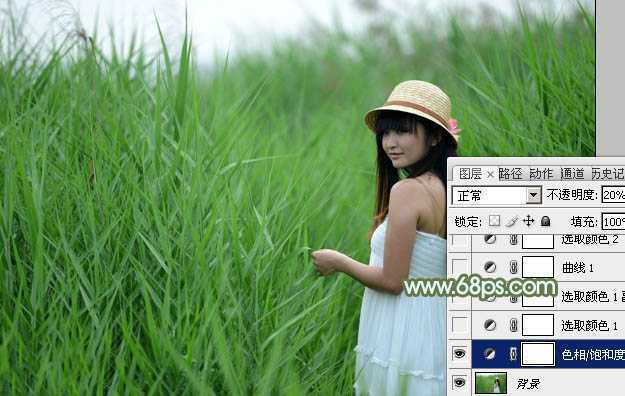 ‘Photoshop给芦苇中的美女加上淡美清新的青黄色‘