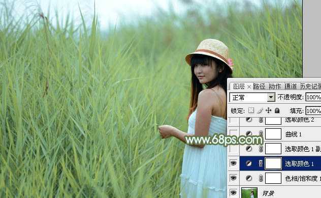 ‘Photoshop给芦苇中的美女加上淡美清新的青黄色‘