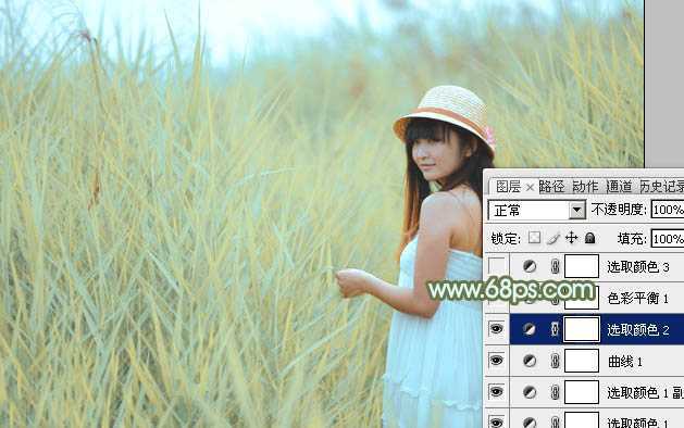 ‘Photoshop给芦苇中的美女加上淡美清新的青黄色‘