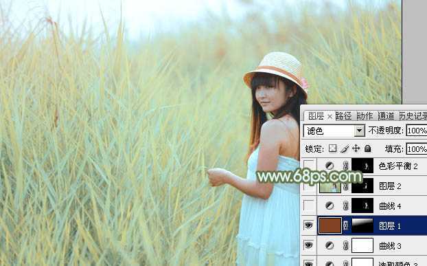 ‘Photoshop给芦苇中的美女加上淡美清新的青黄色‘