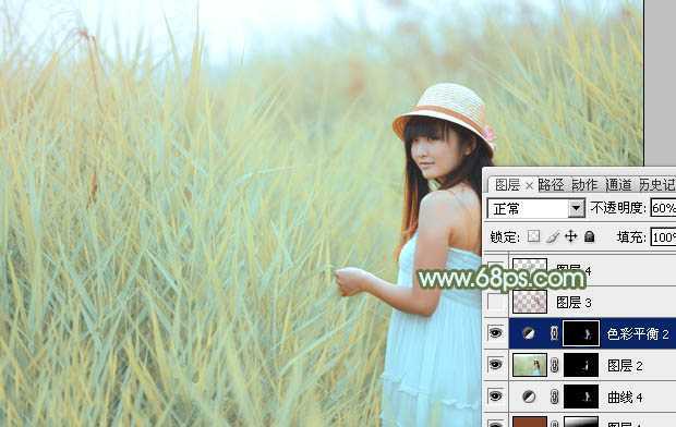 ‘Photoshop给芦苇中的美女加上淡美清新的青黄色‘