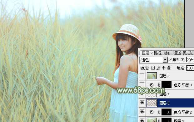 ‘Photoshop给芦苇中的美女加上淡美清新的青黄色‘