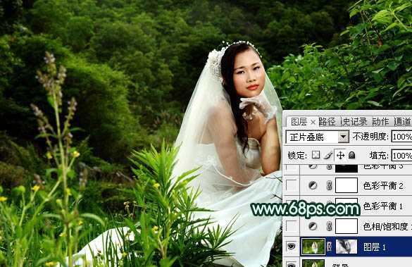 ‘Photoshop将外景婚片打造出柔美的古典暗绿色效果‘
