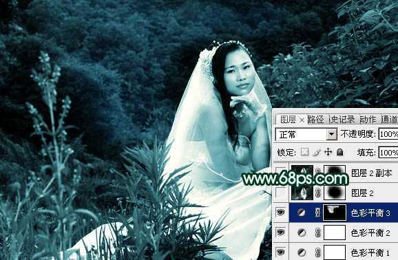 ‘Photoshop将外景婚片打造出柔美的古典暗绿色效果‘